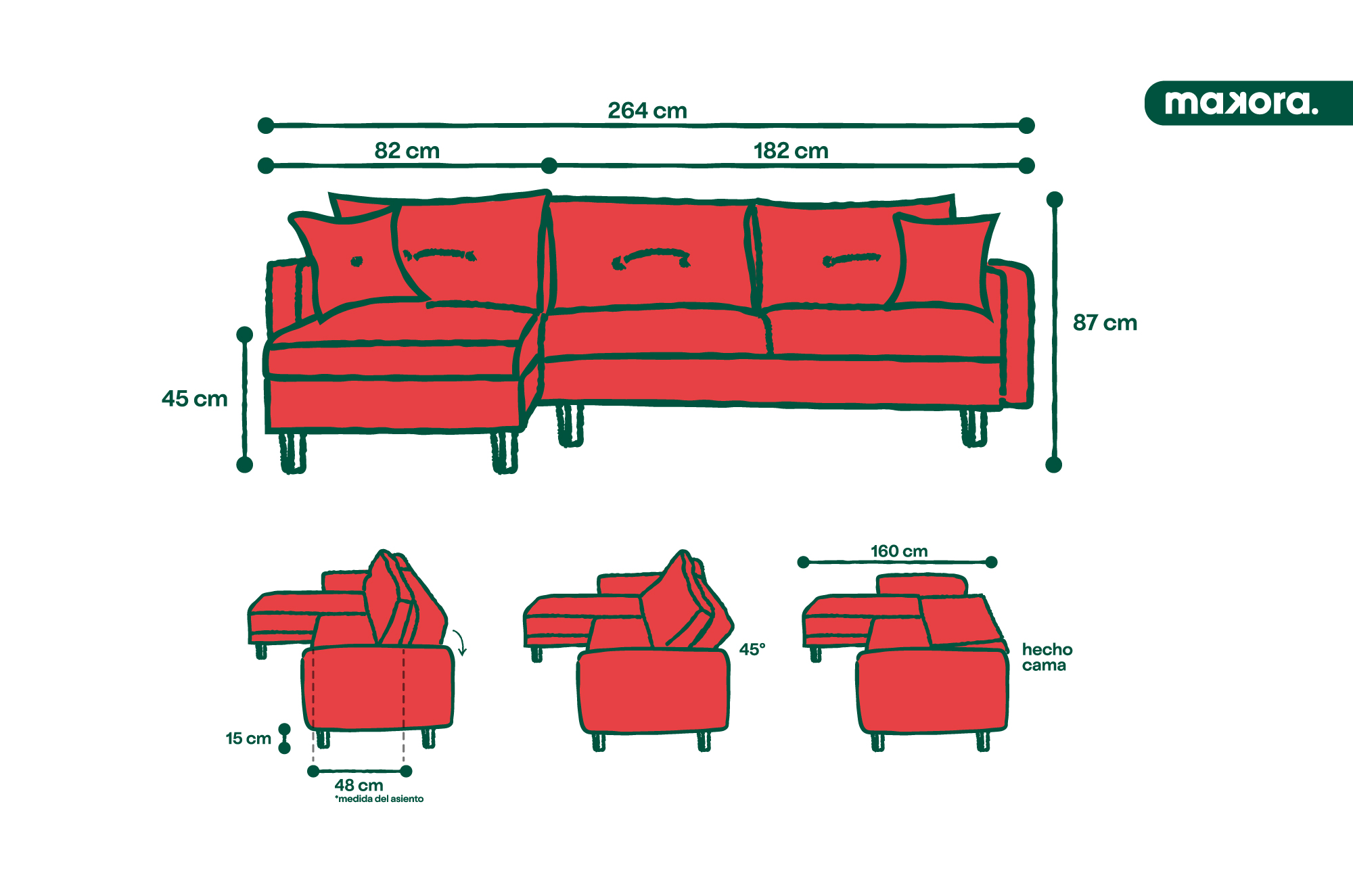 Sala Modular Landon Mostaza Makora Beehive Memory Foam de lino.