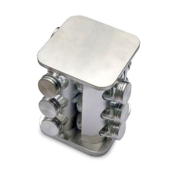 Especiero Giratorio Acero Inoxidable 12 Frascos Cristal