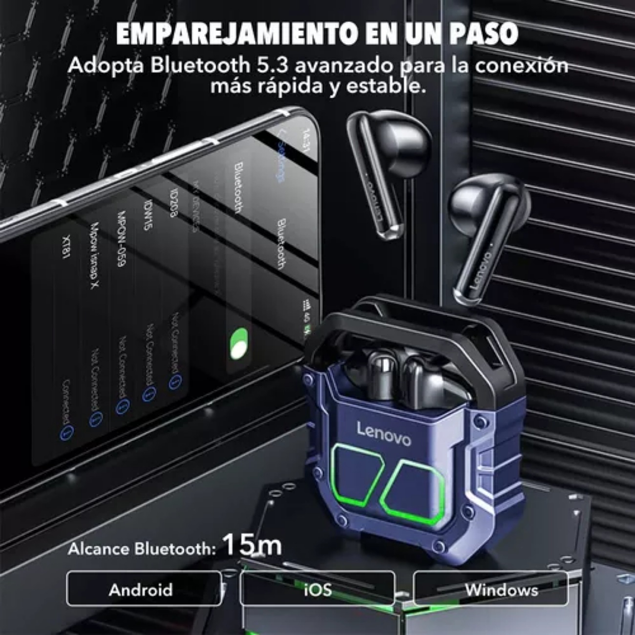 Audífonos Lenovo Xt81 Thinkplus Livepods Bluetooth 5.3 Audífonos Gamer TWS con Luces LED