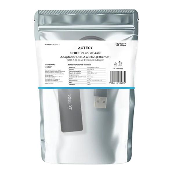 Adaptador de Red Acteck USB A Macho - Ethernet RJ45 1000Mbit/s