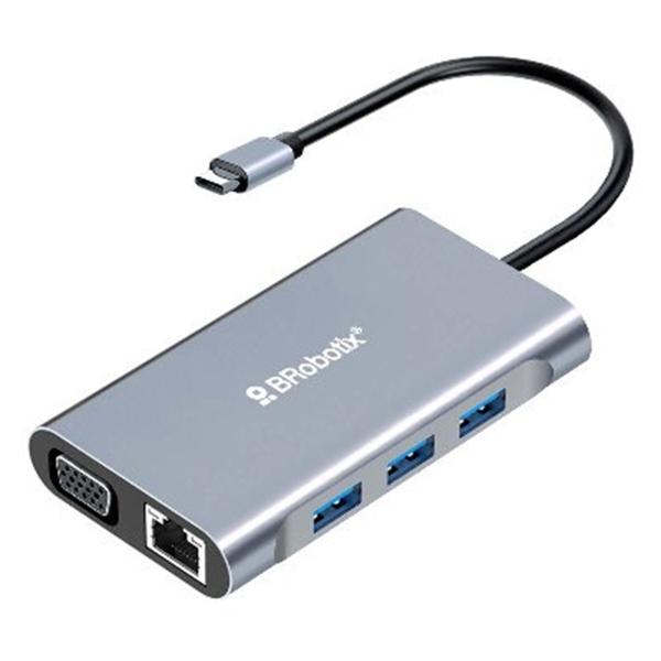 Docking Station 7 en 1 BRobotix 6001202 USB C 3x USB 3.0 1x HDMI 1x VGA 1x RJ-45