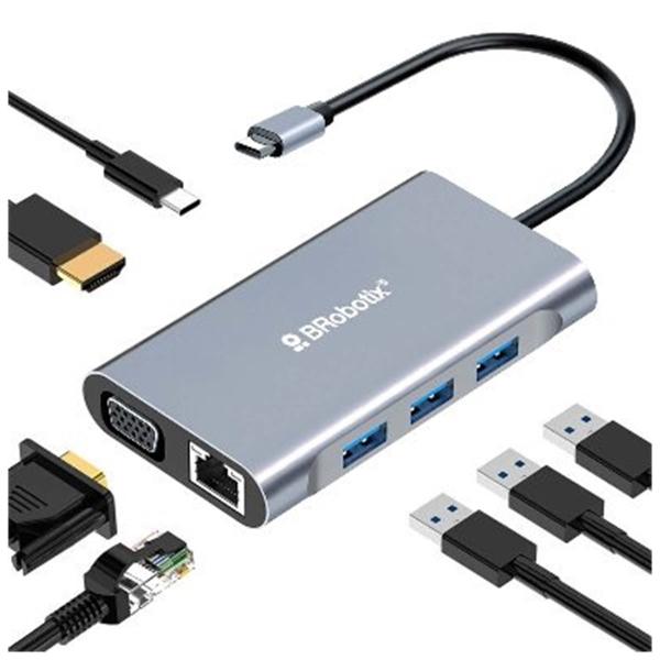 Docking Station 7 en 1 BRobotix 6001202 USB C 3x USB 3.0 1x HDMI 1x VGA 1x RJ-45