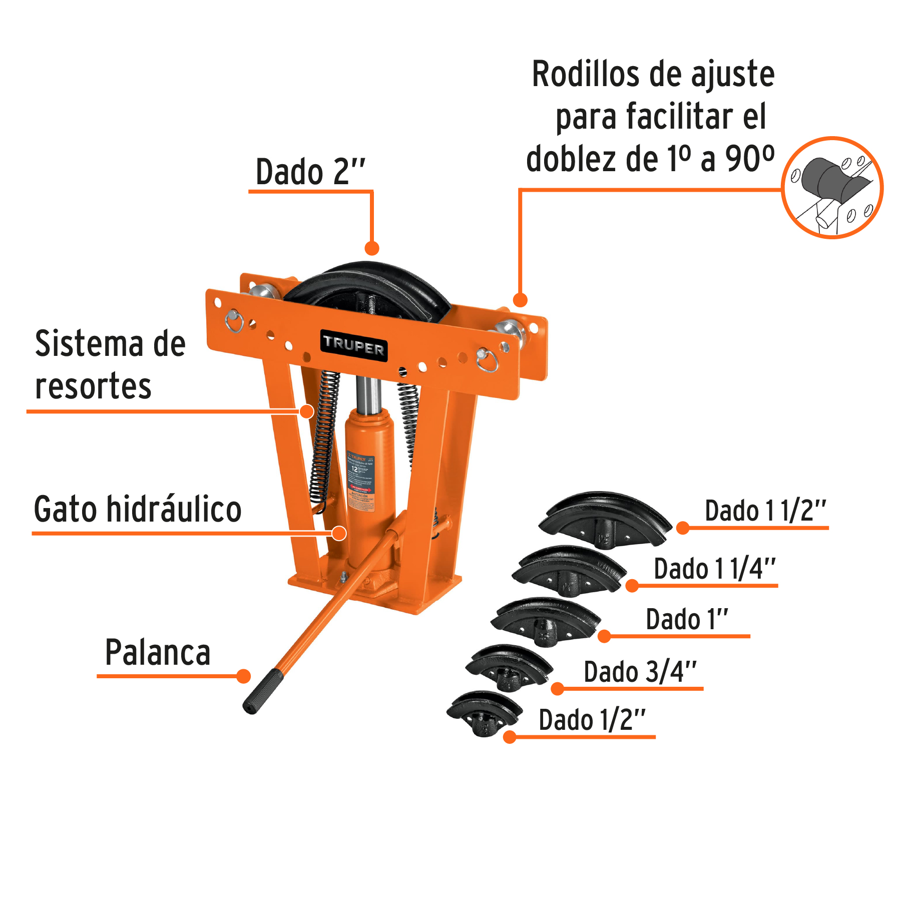 Doblador hidráulico para tubo Truper 12 ton DTH12 naranja