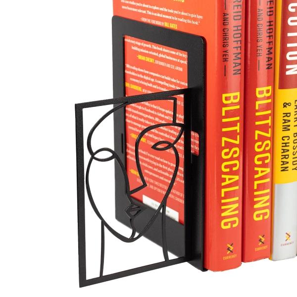 Sujeta Libros con Diseño Decorativo de Rostro, Fabricado en Lámina de Acero, Ideal para Recámara u Oficina