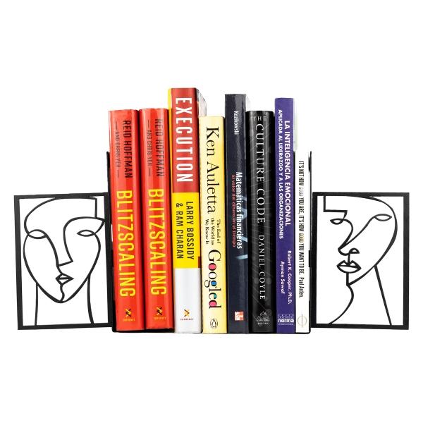 Sujeta Libros con Diseño Decorativo de Rostro, Fabricado en Lámina de Acero, Ideal para Recámara u Oficina