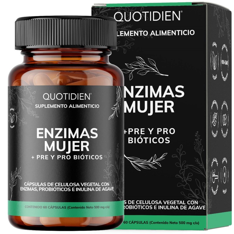 Suplemento Alimenticio Quotidien Enzimas Digestivas + Probióticos + Prebióticos (fibras) Fibras 60 cápsulas.