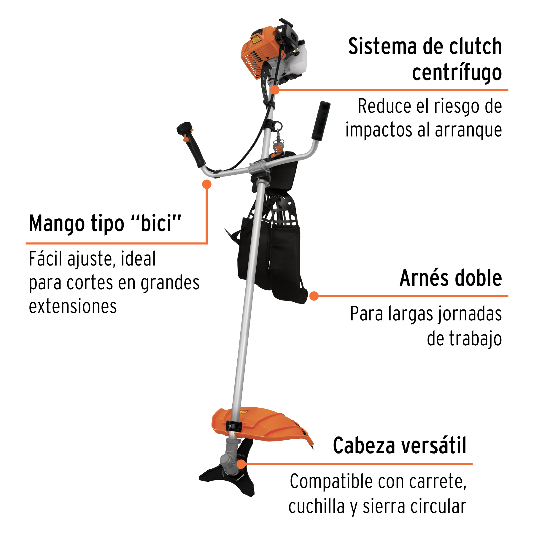 Desmalezadora a gasolina Truper 63 cc mango tipo bici 17 pul corte DES63 naranja