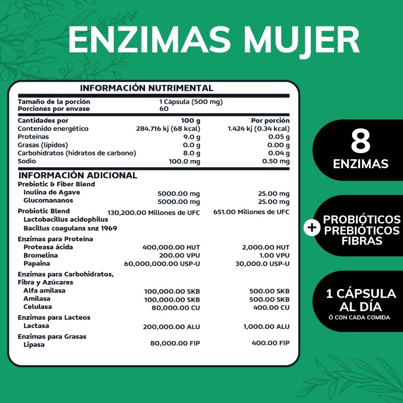 Suplemento Alimenticio Quotidien Enzimas Digestivas + Probióticos + Prebióticos (fibras) Fibras 60 cápsulas.