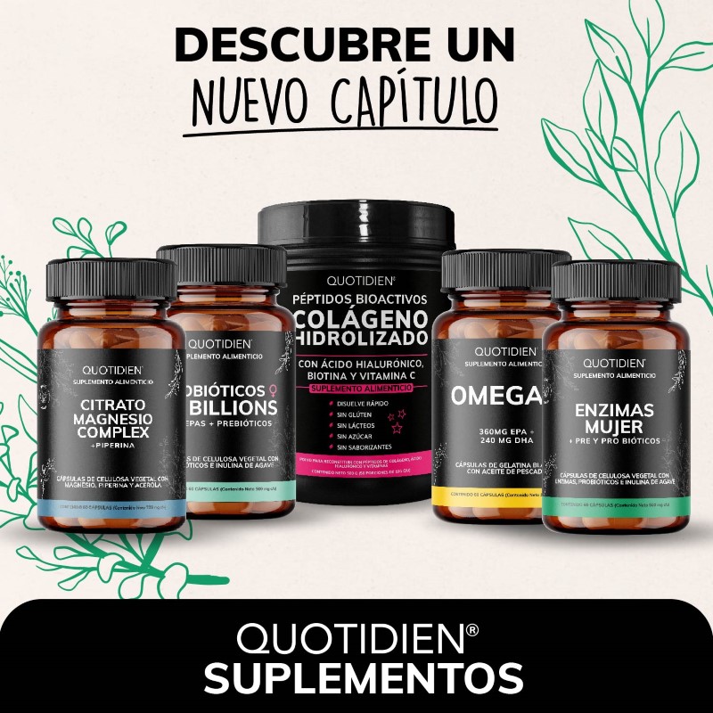 Suplemento Alimenticio Quotidien Enzimas Digestivas + Probióticos + Prebióticos (fibras) Fibras 60 cápsulas.