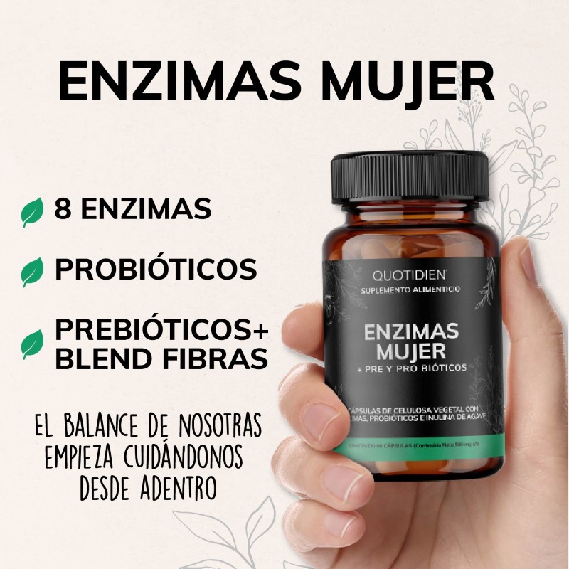 Suplemento Alimenticio Quotidien Enzimas Digestivas + Probióticos + Prebióticos (fibras) Fibras 60 cápsulas.