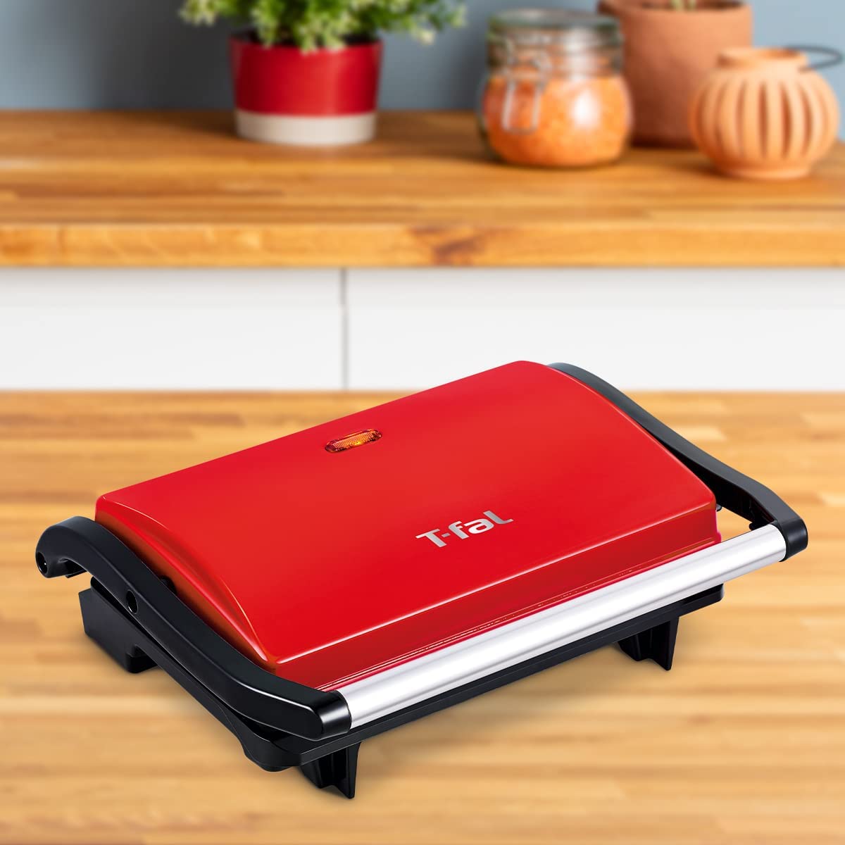 Parrilla T-fal Panini Roja Compacta Antiadherente 850 Watts