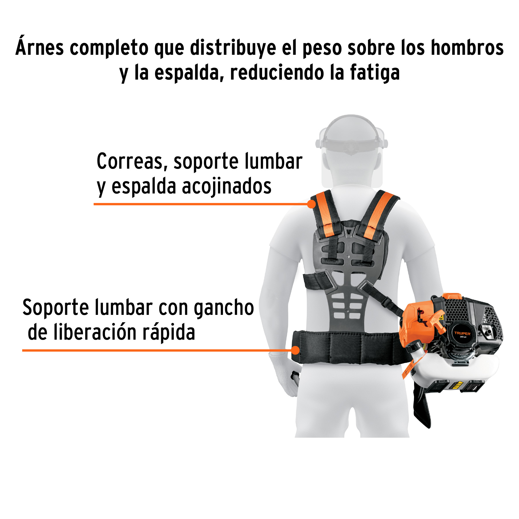 Desmalezadora a gasolina Truper 63 cc mango tipo bici 17 pul corte DES63 naranja