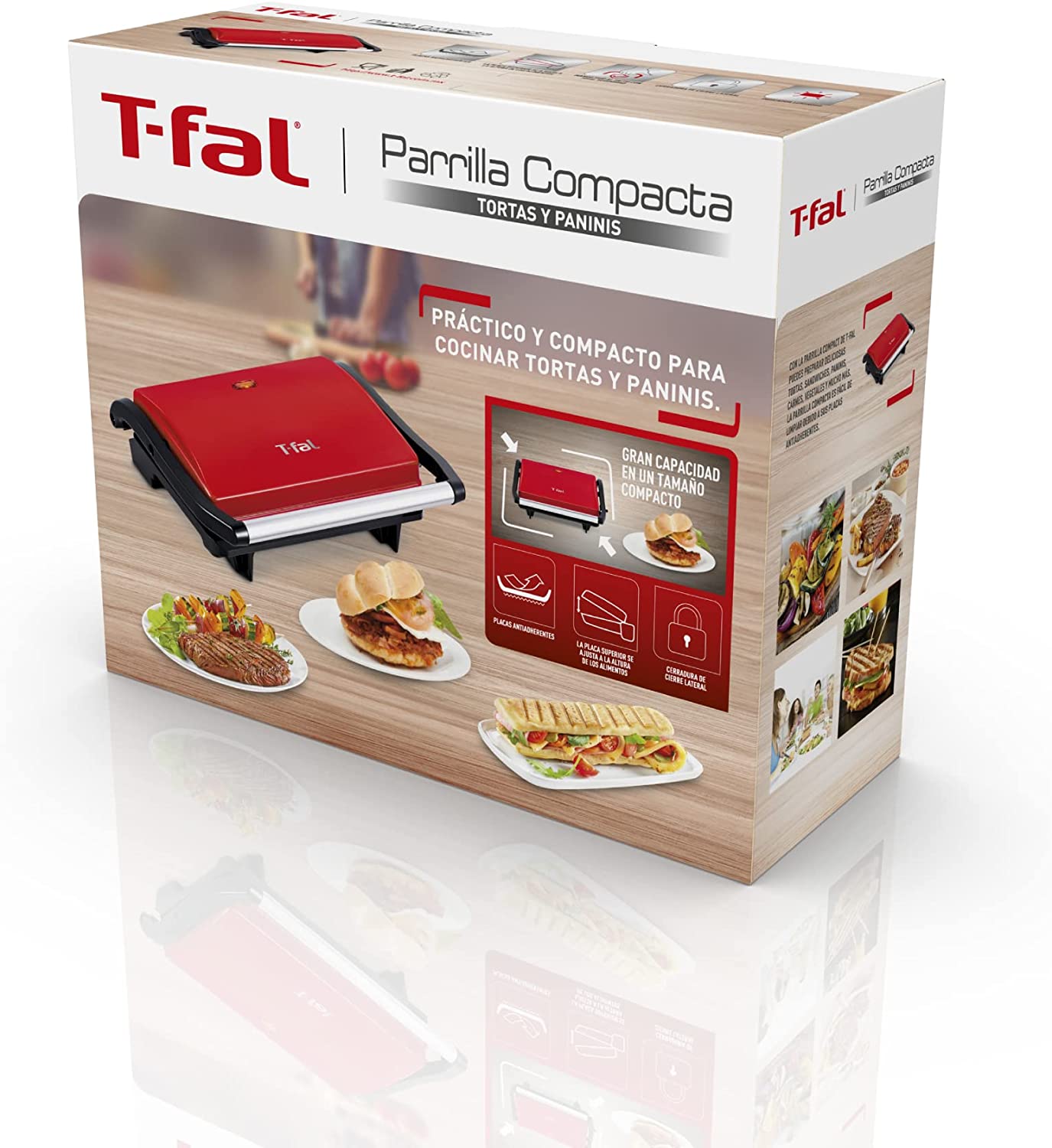 Parrilla T-fal Panini Roja Compacta Antiadherente 850 Watts
