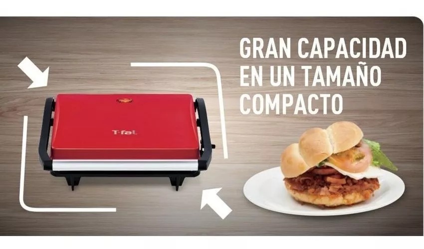 Parrilla T-fal Panini Roja Compacta Antiadherente 850 Watts