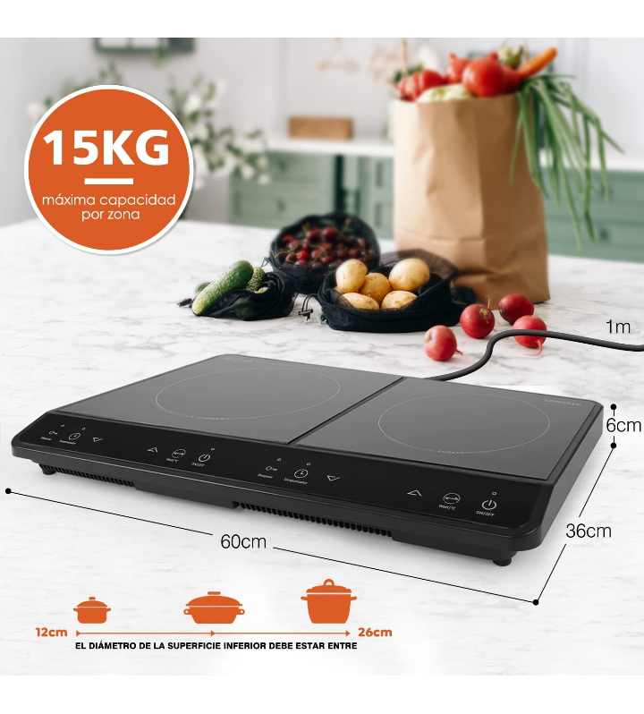 Parrilla de inducción electrica magnética doble 10 niveles de temperatura 9 niveles de potencia 