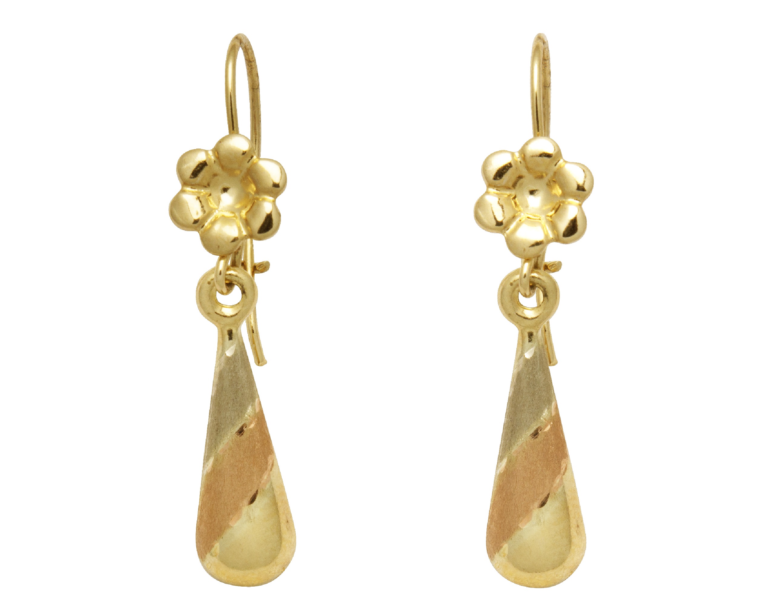 Arete Oro 10K Horoz Flor Semi Gota 3 Colores S1117.