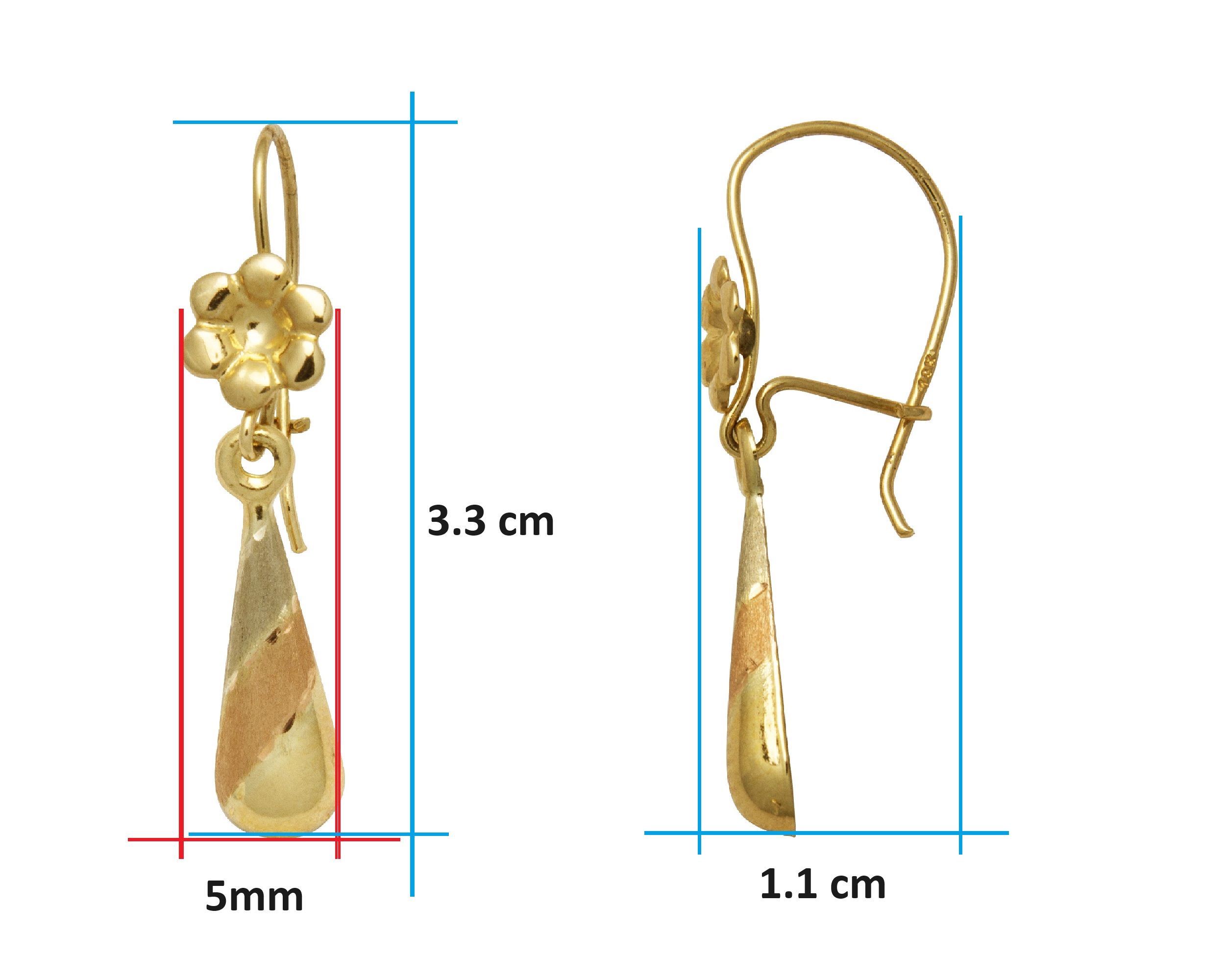 Arete Oro 10K Horoz Flor Semi Gota 3 Colores S1117.