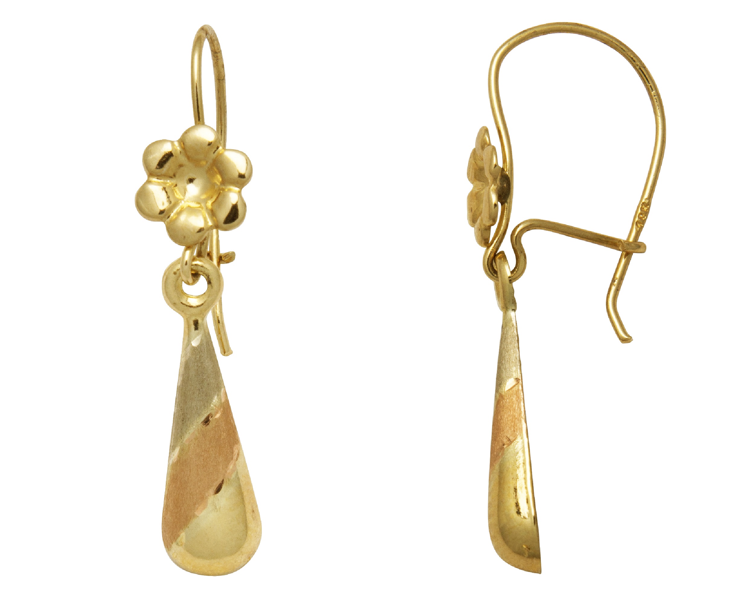 Arete Oro 10K Horoz Flor Semi Gota 3 Colores S1117.