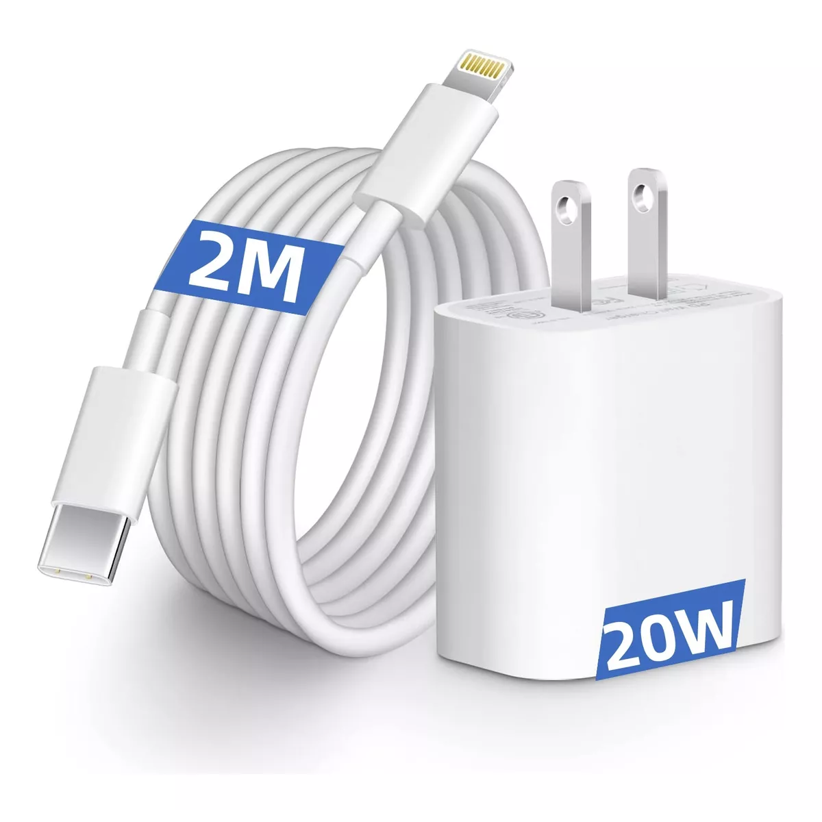 Cargador 2m Carga Rapida 20w Para iPhone 8 X 11 12 13 14 Se Blanco