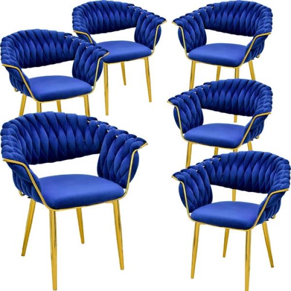 Set 2 Sillas Comedor Tapizadas Terciopelo Tejidas Elegantes Azul