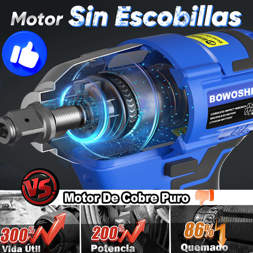 Llave De Impacto 1/2 Inalámbrica Eléctrica Bowoshein 2 Batería 420n.m Pistola De Impacto Eléctrica Taladro Inalámbrico