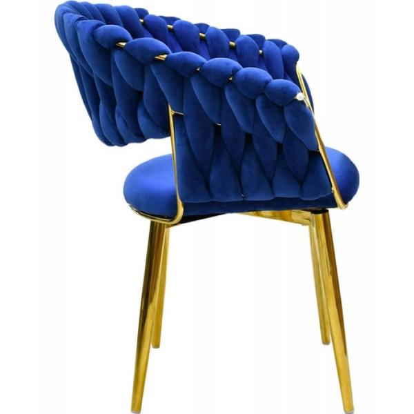 Set 2 Sillas Comedor Tapizadas Terciopelo Tejidas Elegantes Azul