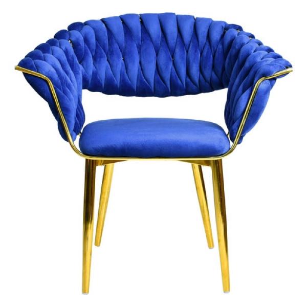 Set 2 Sillas Comedor Tapizadas Terciopelo Tejidas Elegantes Azul