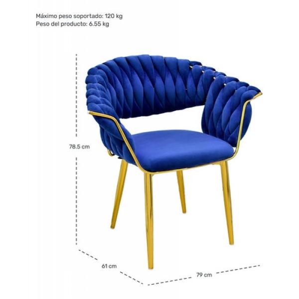 Set 2 Sillas Comedor Tapizadas Terciopelo Tejidas Elegantes Azul