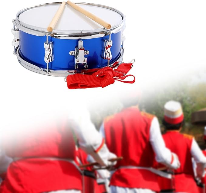 A Tambor de música de 13 pulgadas con correa ajustable, instrumento de percusión ligero, instrumentos musicales para niños y adolescentes, azul.