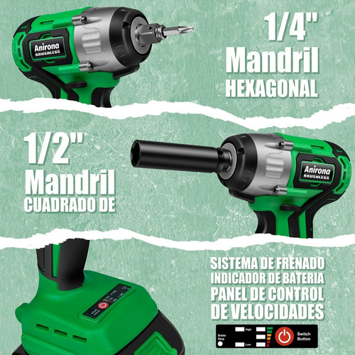 Llave De Impacto Inalámbrico Kit Anirona 3.0ah Con 2batería