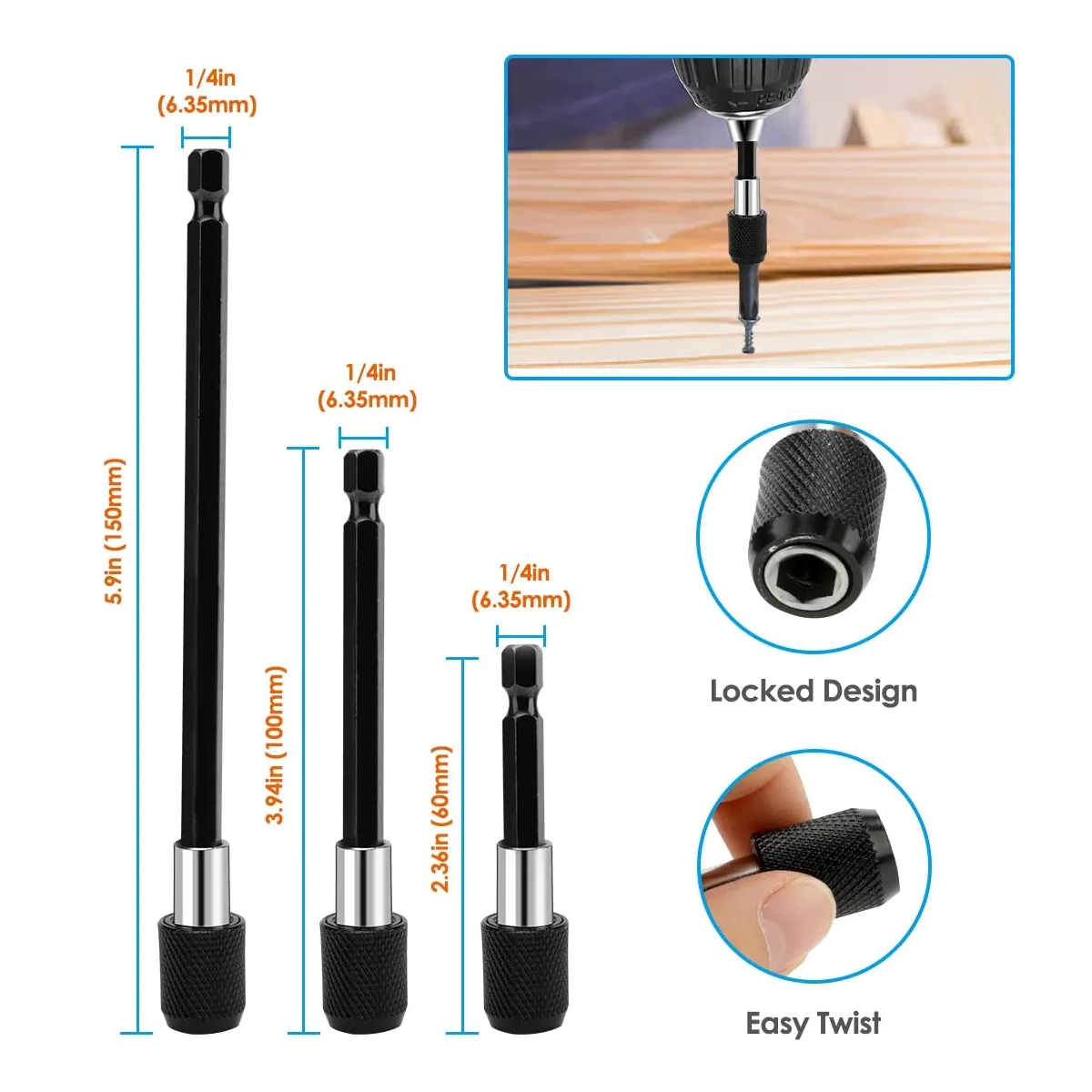 Kit Extensión Broca Flexible Adaptadores Zócalo Impacto Dado