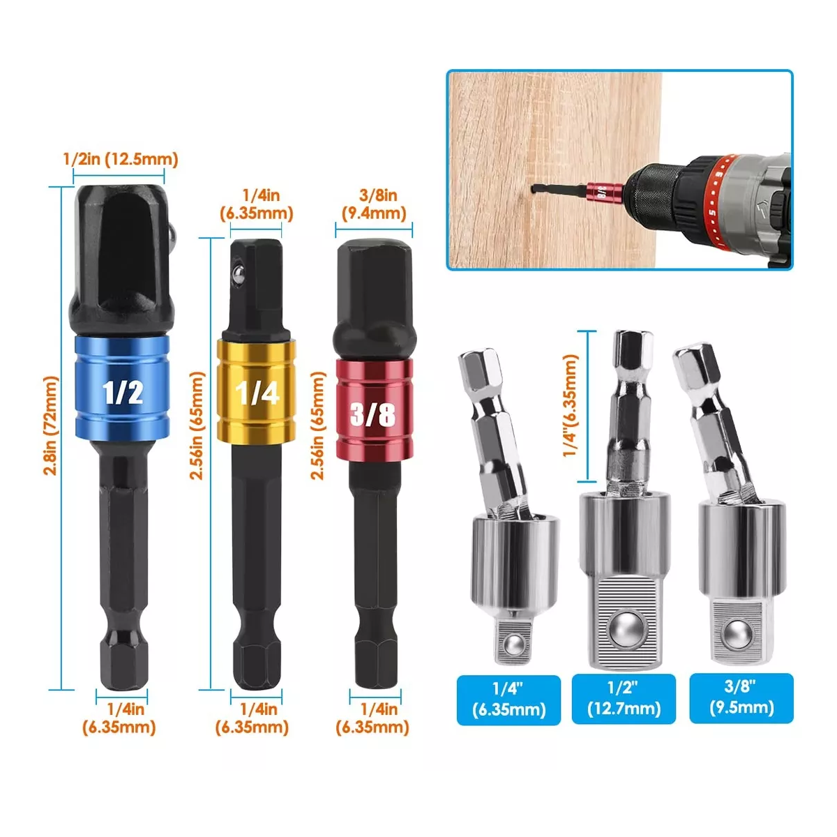 Kit Extensión Broca Flexible Adaptadores Zócalo Impacto Dado