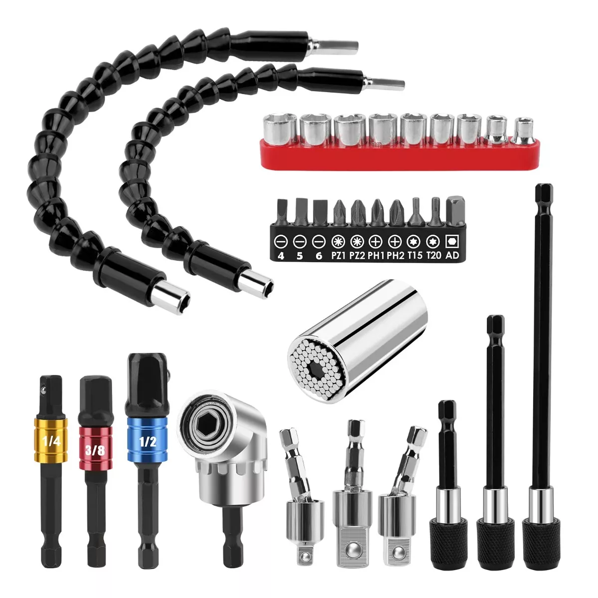 Kit Extensión Broca Flexible Adaptadores Zócalo Impacto Dado