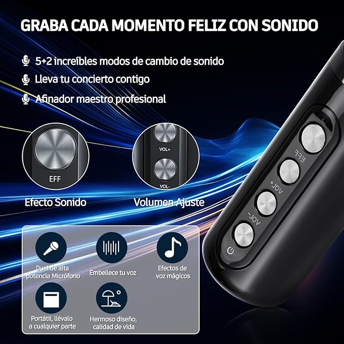 A Karaoke, bocina karaoke Bluetooth portátil, con Sistema PA Sonido HD Compatible Eco y Corte Vocal, USB SD/TF AUX, para Fiestas reuniones Bodas hogar y Exteriores.