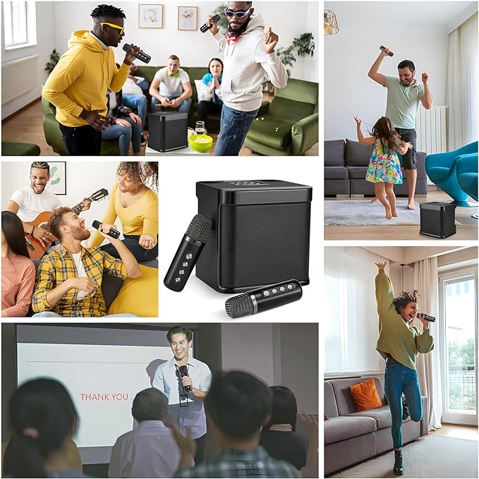 A Karaoke, bocina karaoke Bluetooth portátil, con Sistema PA Sonido HD Compatible Eco y Corte Vocal, USB SD/TF AUX, para Fiestas reuniones Bodas hogar y Exteriores.