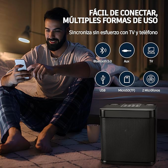 A Karaoke, bocina karaoke Bluetooth portátil, con Sistema PA Sonido HD Compatible Eco y Corte Vocal, USB SD/TF AUX, para Fiestas reuniones Bodas hogar y Exteriores.