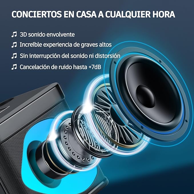 A Karaoke, bocina karaoke Bluetooth portátil, con Sistema PA Sonido HD Compatible Eco y Corte Vocal, USB SD/TF AUX, para Fiestas reuniones Bodas hogar y Exteriores.