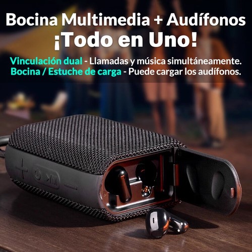 2 En 1 Bocina Bluetooth Portátil Con Audífonos Inalámbricos