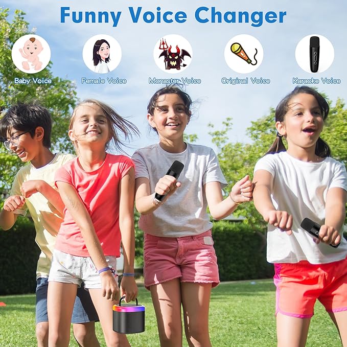 A JYX Mini Máquina de Karaoke, Portable Bluetooth Karaoke Speaker Unpowered Cabinets with 2 Wireless Microphones and Party Lights for Kids and Adults, Birthday Gifts for Girls Boys Family Home Party.