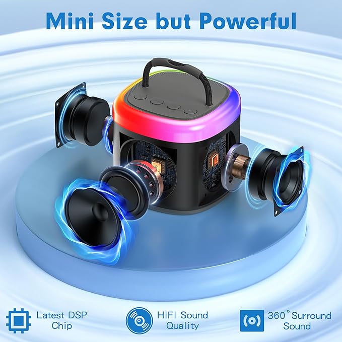 A JYX Mini Máquina de Karaoke, Portable Bluetooth Karaoke Speaker Unpowered Cabinets with 2 Wireless Microphones and Party Lights for Kids and Adults, Birthday Gifts for Girls Boys Family Home Party.