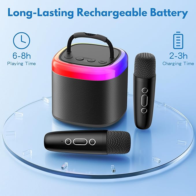 A JYX Mini Máquina de Karaoke, Portable Bluetooth Karaoke Speaker Unpowered Cabinets with 2 Wireless Microphones and Party Lights for Kids and Adults, Birthday Gifts for Girls Boys Family Home Party.