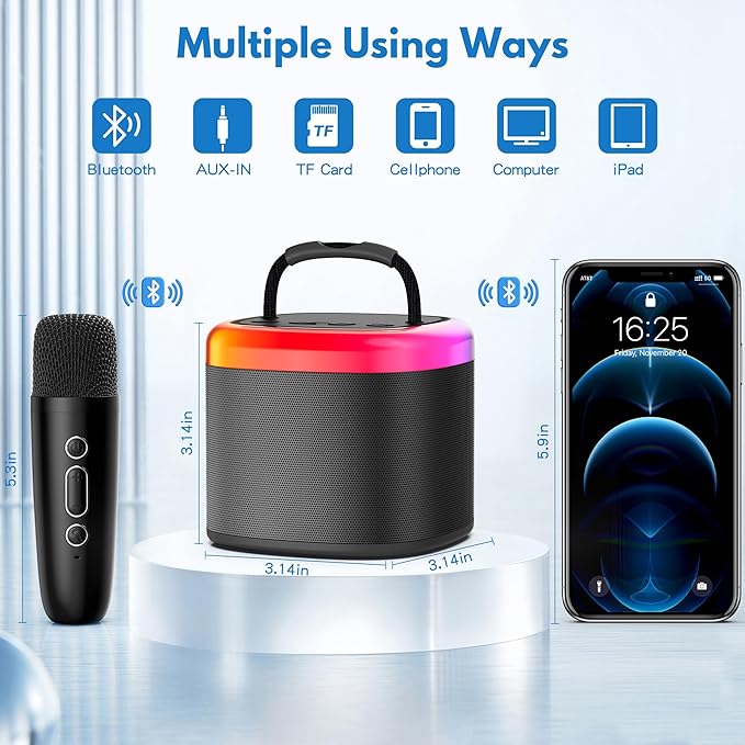 A JYX Mini Máquina de Karaoke, Portable Bluetooth Karaoke Speaker Unpowered Cabinets with 2 Wireless Microphones and Party Lights for Kids and Adults, Birthday Gifts for Girls Boys Family Home Party.