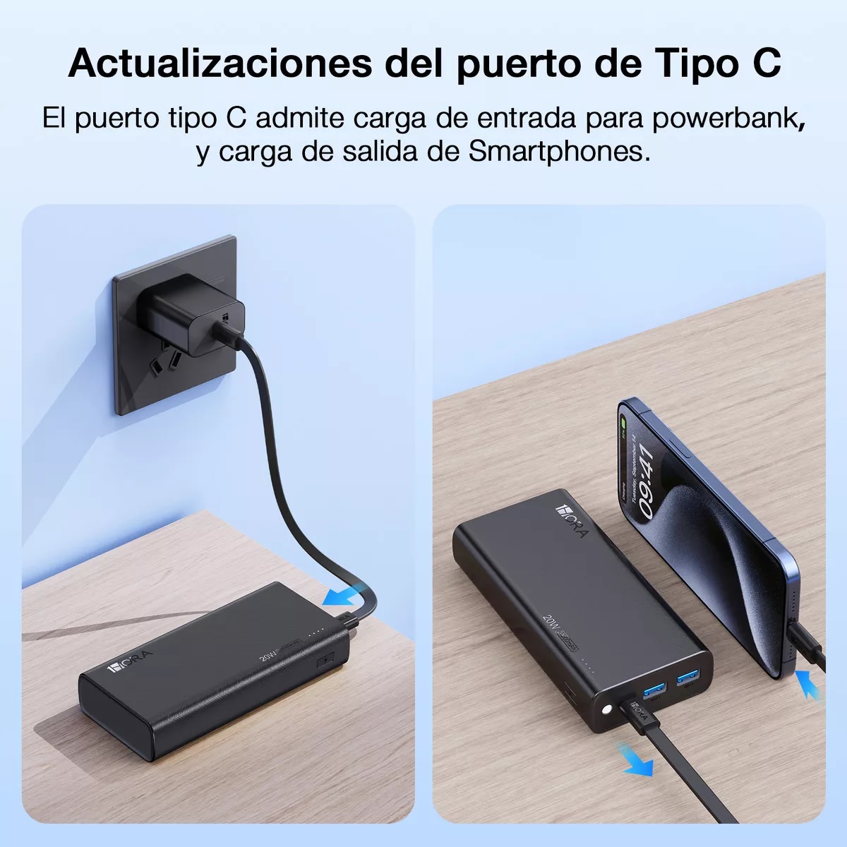 Power Bank Batería Portátil 20000mah Pd 20w Carga Rápida  Con 2 Puertos negro