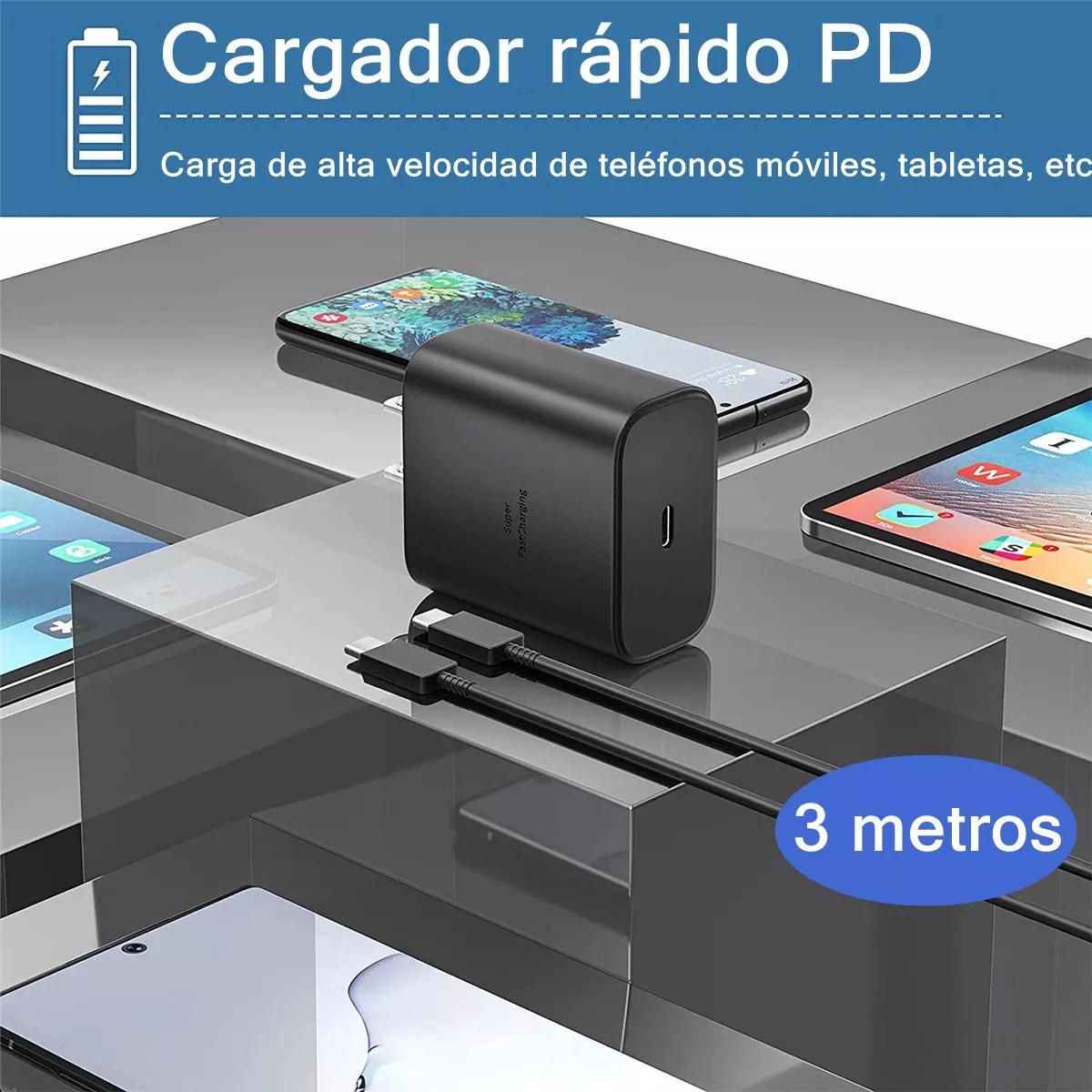 Cargador Carga Rápida Tipo C 45w Para Samsung S23 Ultra S23 Negro