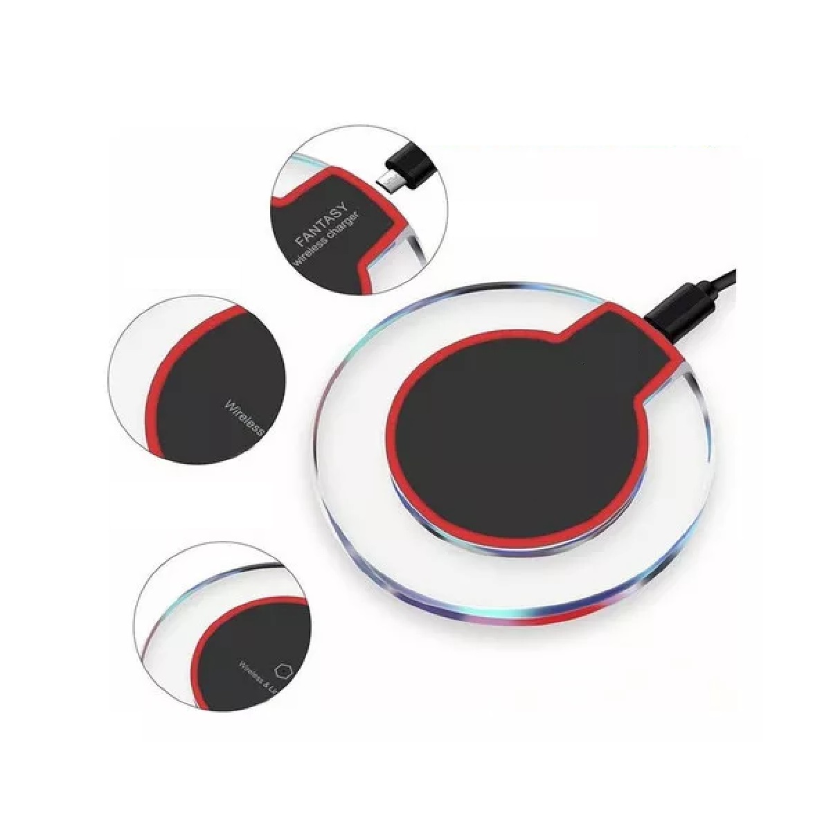 Cargador Rapido Inalámbrico Para iPhone/ Android Etc Rojo Negro