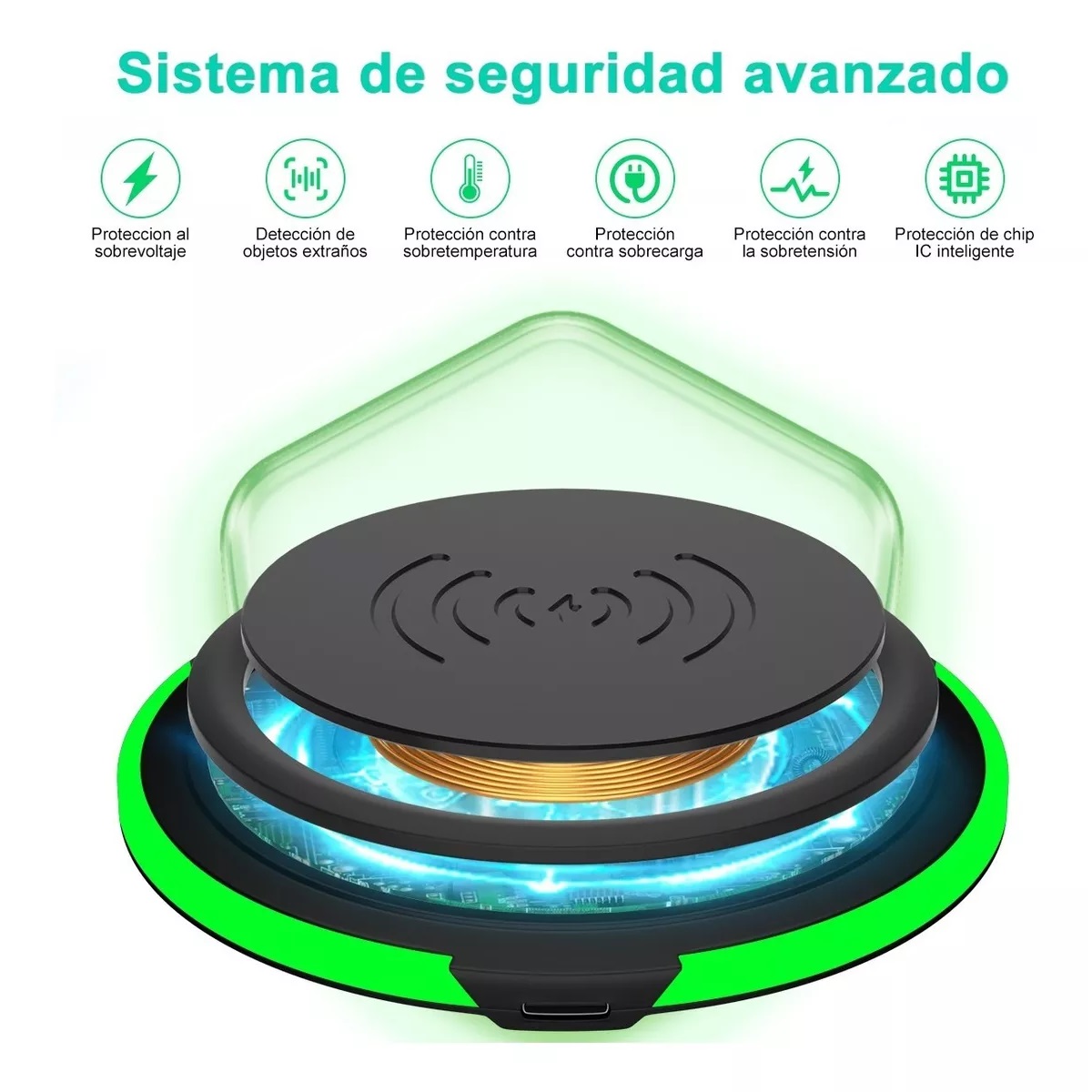 Cargador Inalambrico 15w Móvil De Carga Rápida Qi Universal Negro