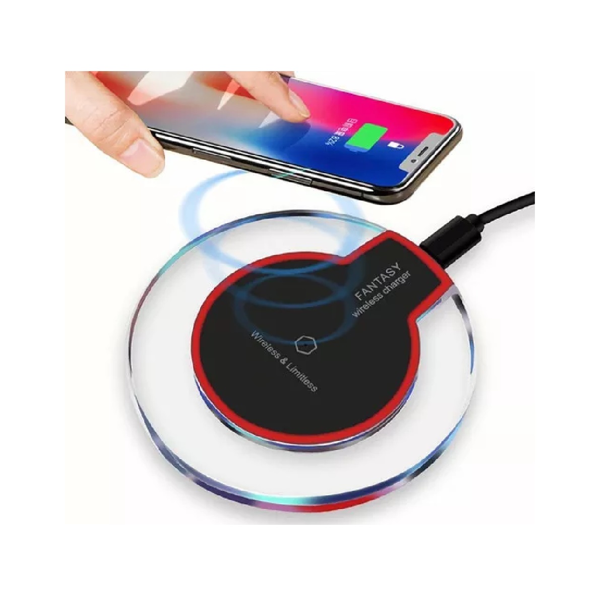 Cargador Rapido Inalámbrico Para iPhone/ Android Etc Rojo Negro