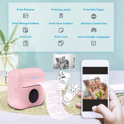 Mini Impresora Térmica Portátil Bluetooth Multifuncional rosa