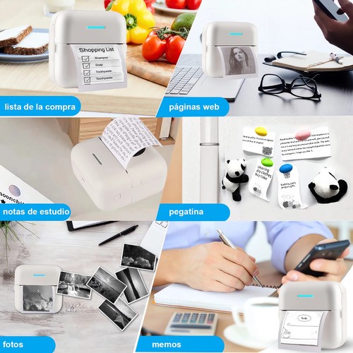 Mini Impresora Térmica Portátil Bluetooth Multifuncional blanco.