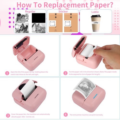 Mini Impresora Térmica Portátil Bluetooth Multifuncional rosa
